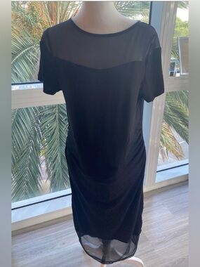 ASOS Maternity Black Sheer-Yoke Short Sleeve Midi Dress